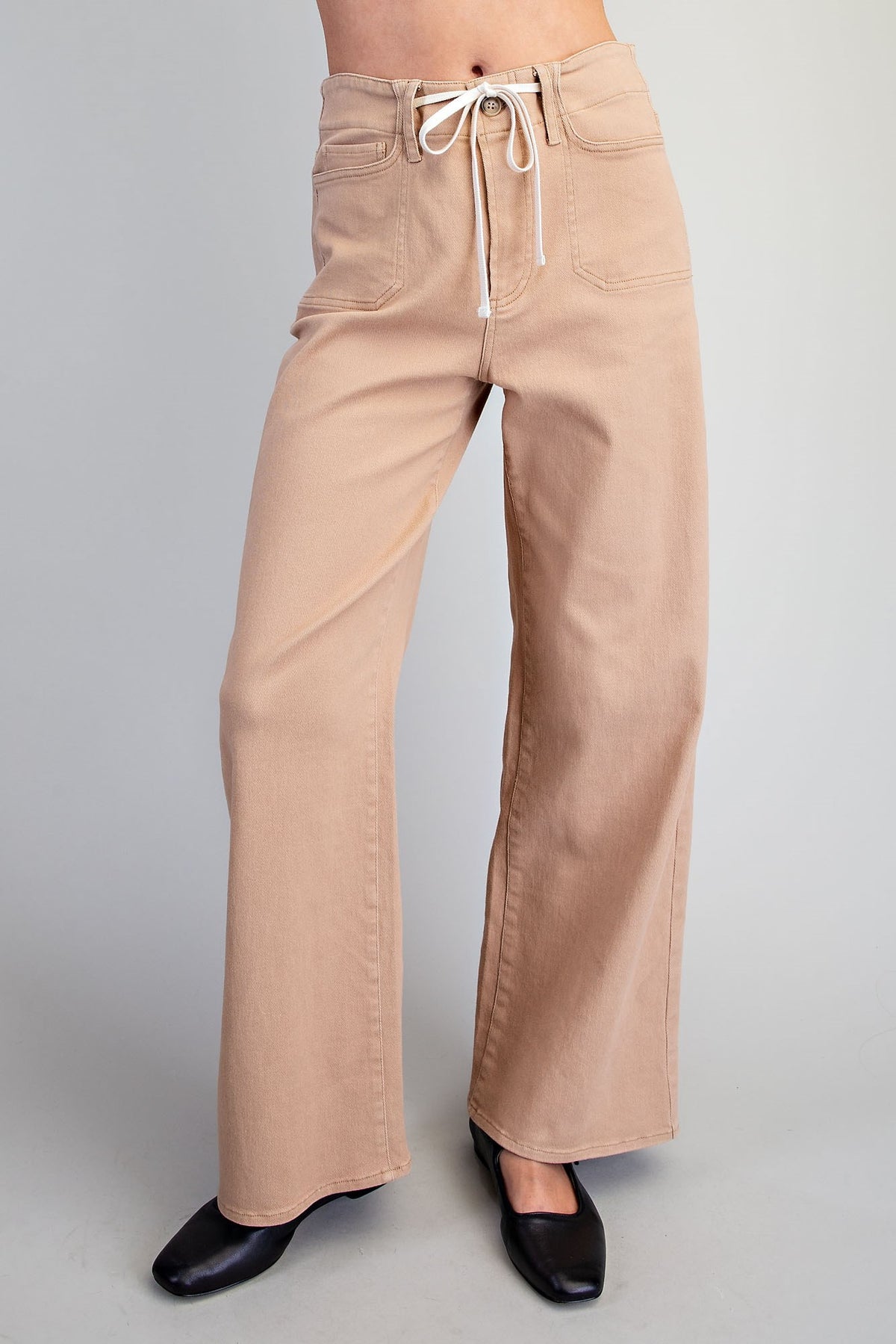 Drawstring Patch Pocket Pants-1