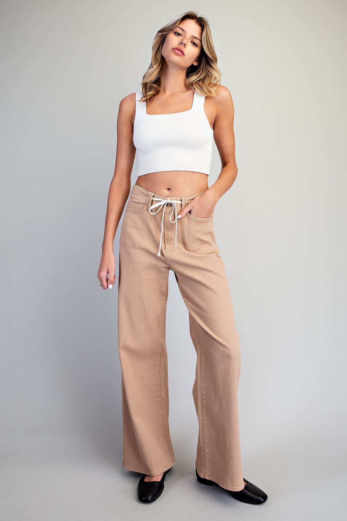Drawstring Patch Pocket Pants-4