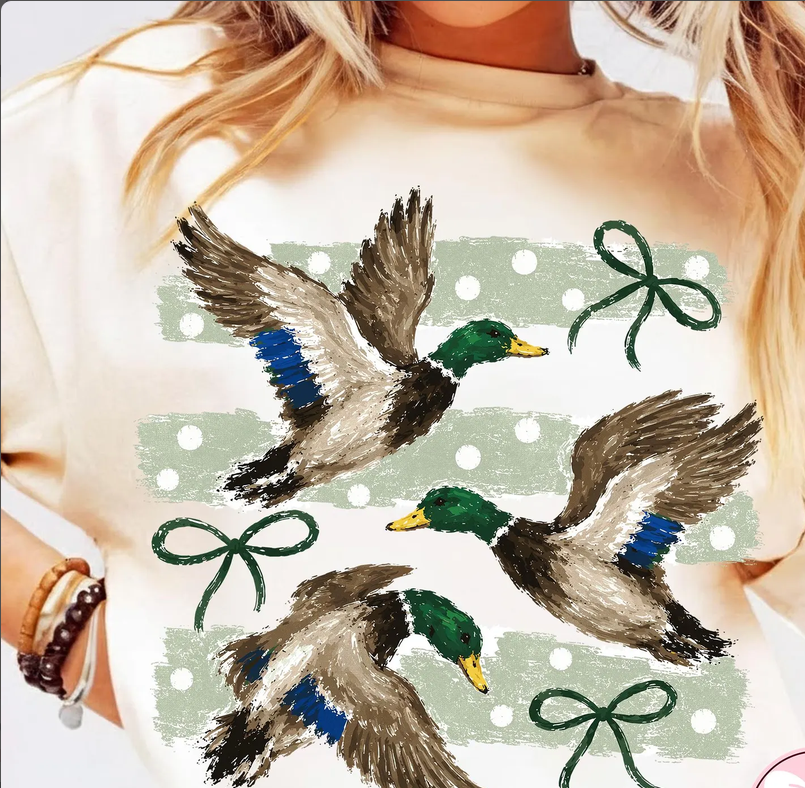 Vintage Mallard Ducks & Bows Graphic Tee-1