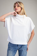 White Solid Mock Neck Short Sleeve Top