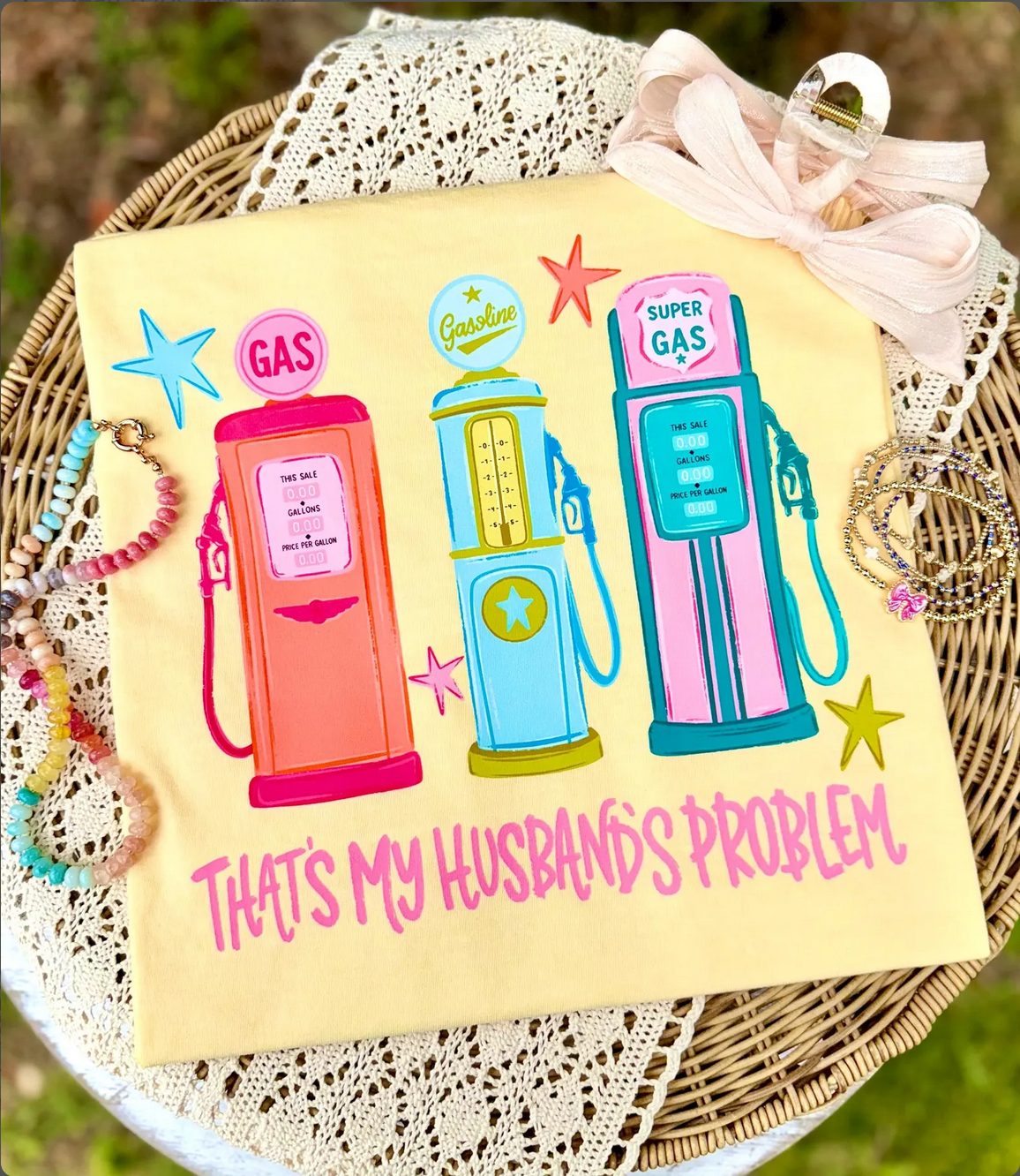 That's My Husbands Problem Gas Funny Graphic Tee Butter