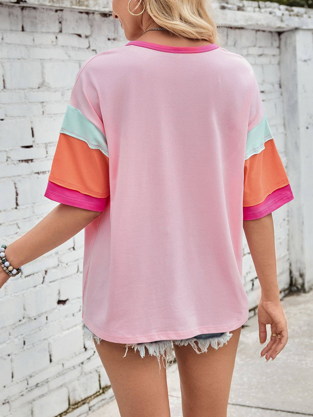 Casual Color Block Loose T-Shirt