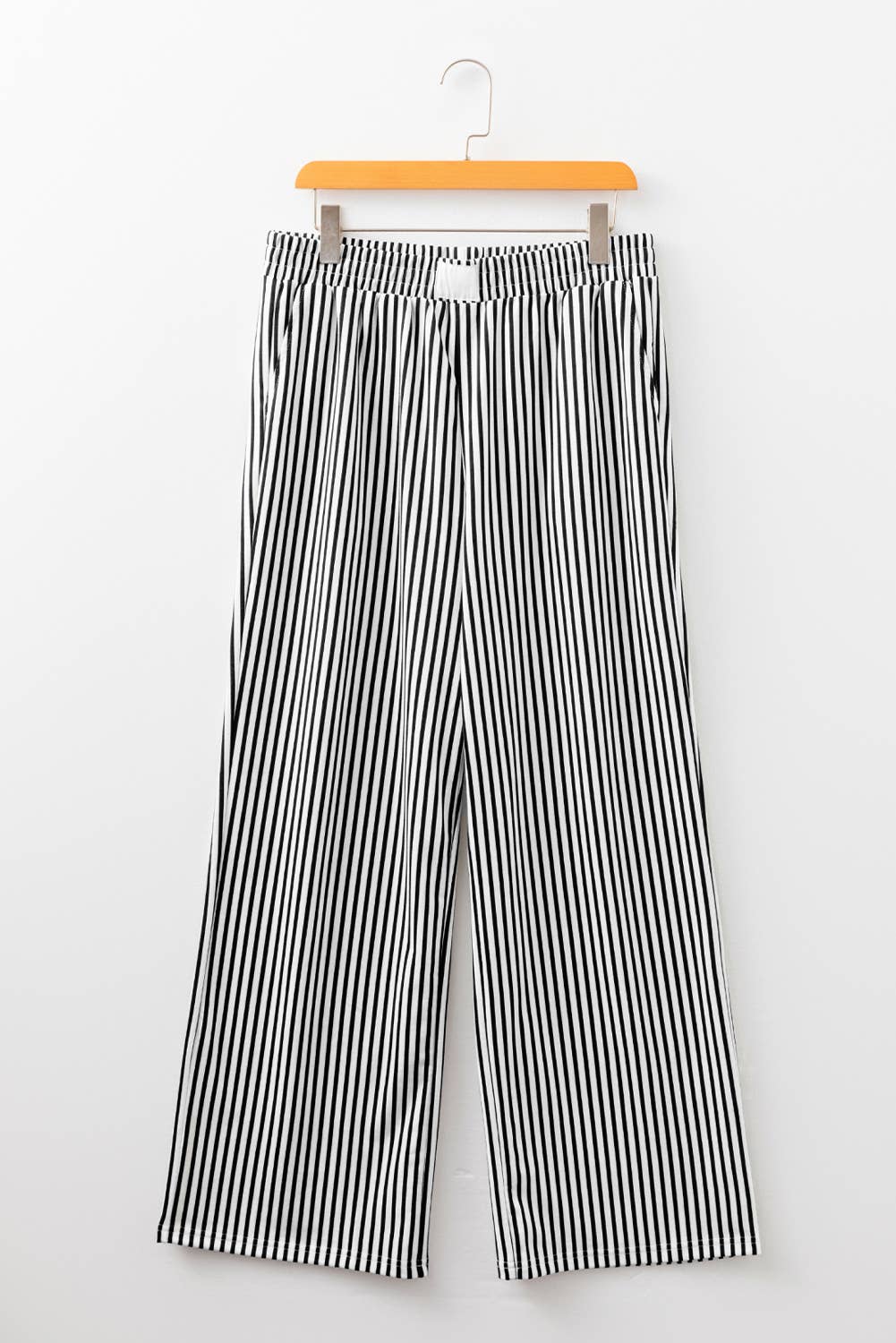 Stripe Elastic High Waist Pocketed Loose Pants (S-XL)