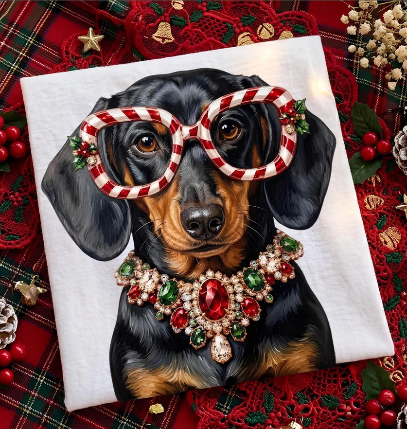 Boujee Christmas Dachshund Tee Glasses-1