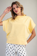 Yellow Solid Mock Neck Short Sleeve Top