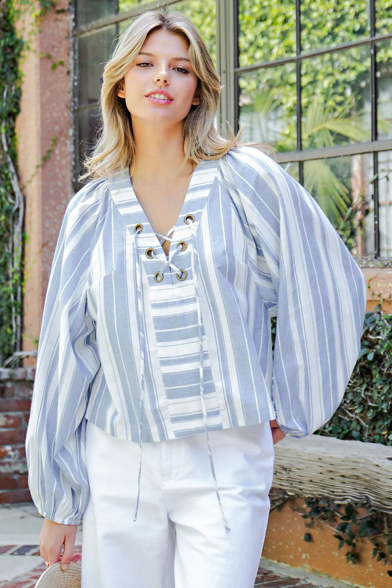 Blue and White Striped long sleeve