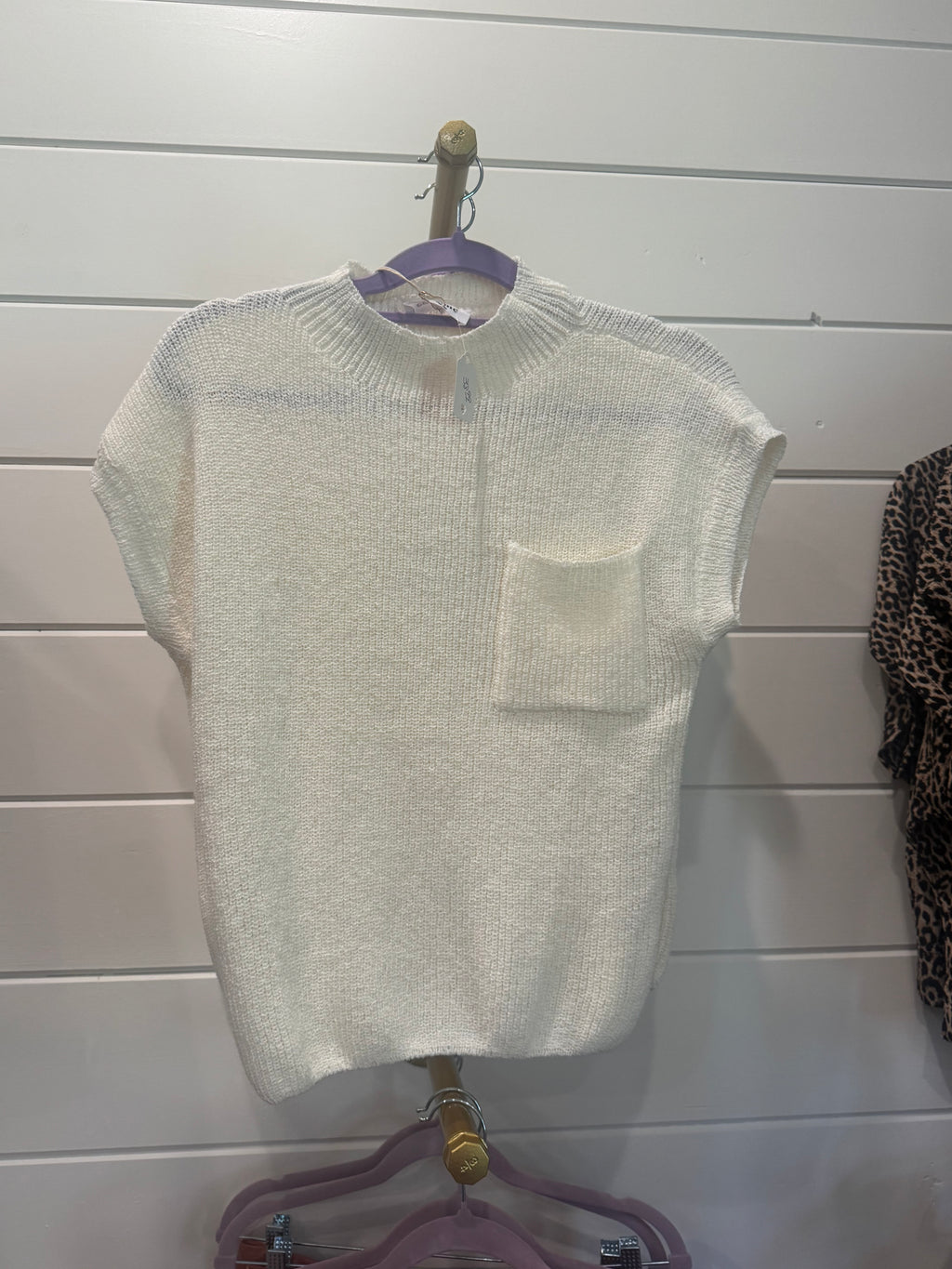 Solid Round Neck Short Sleeve Sweater Top Vanilla