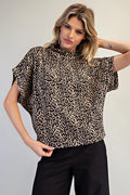 Leopard Print Mock Neck Dolman Sleeve Top