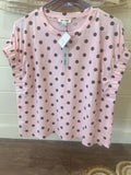 Day+Moon Pink and Brown Poka Dot Short Sleeve Shirt