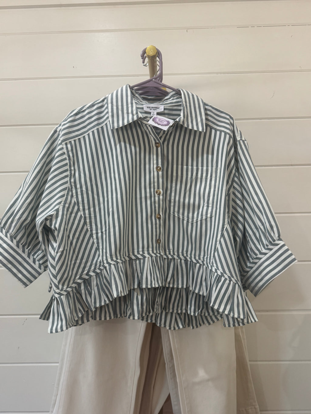 ee:some Green Striped Short sleeve Shirt