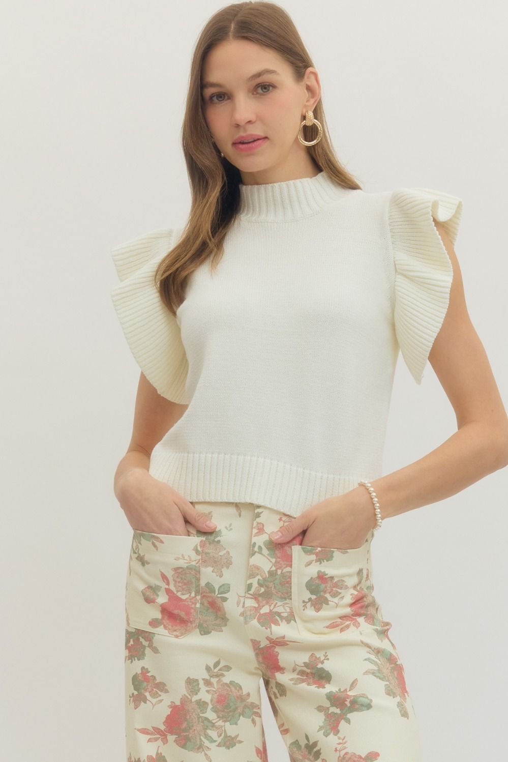 Off-White Solid ruffled sleeveless top