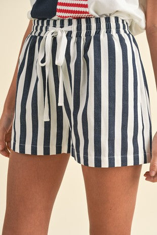 Striped Cotton Twill Mini Shorts