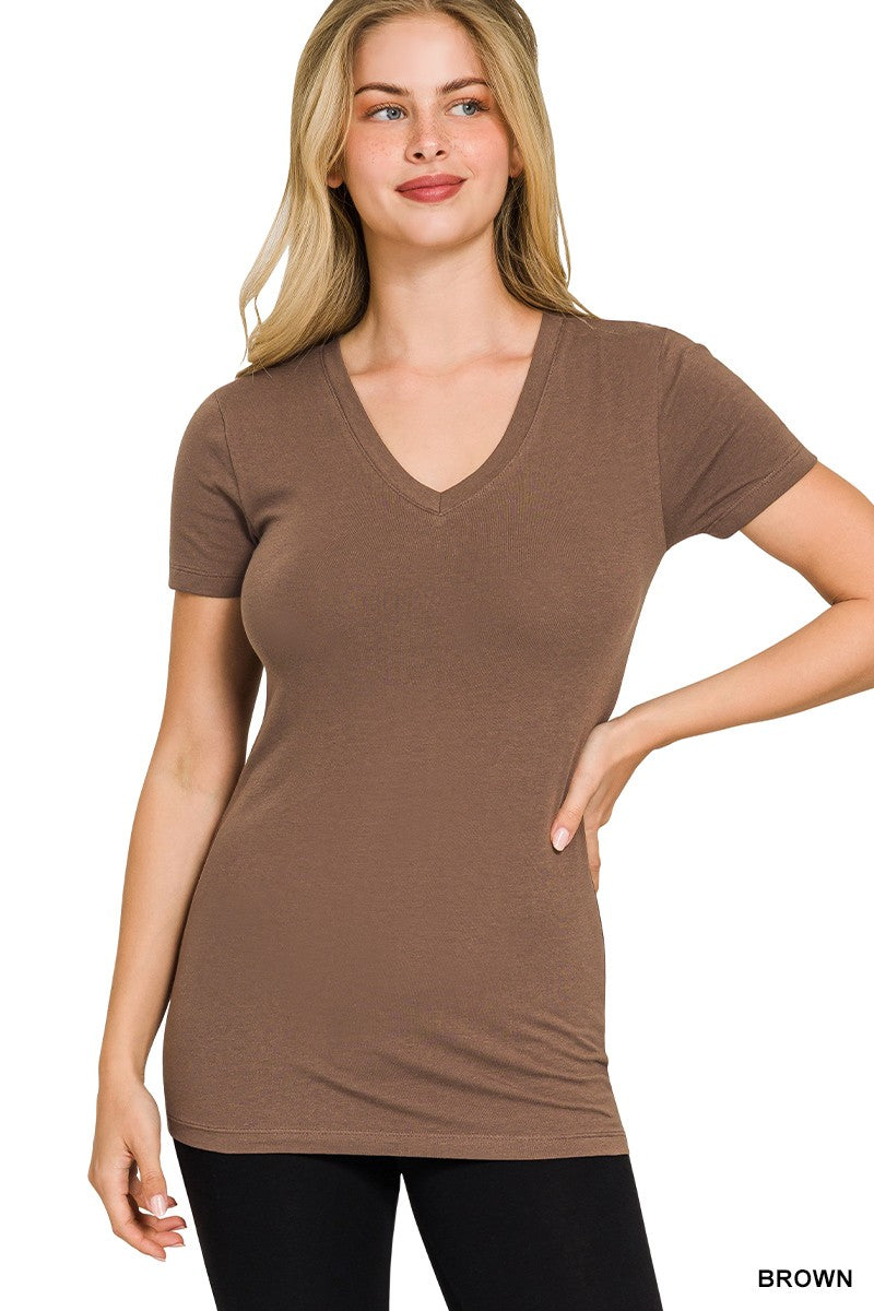 Basic Cotton V-neck Short Sleeve Tee