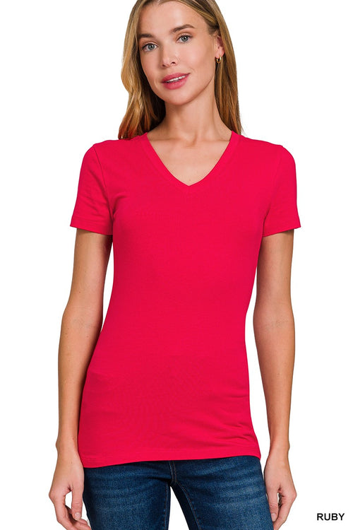 Basic Cotton V-neck Short Sleeve Tee