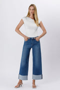 High Rise Cuffed Wide Leg Jeans