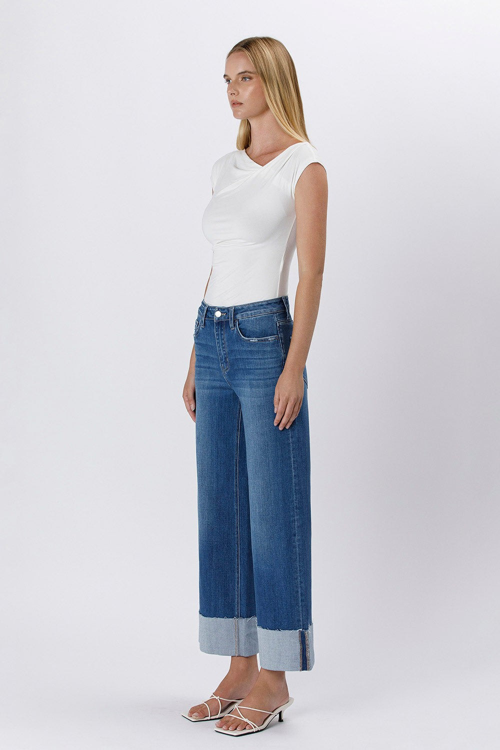 High Rise Cuffed Wide Leg Jeans