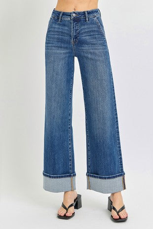 Risen Tummy Control High Rise Ankle Cuffed Jeans