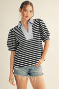 Solid Contrast Detail Stripe Top