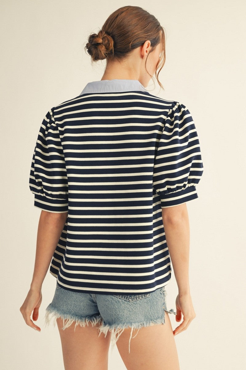 Solid Contrast Detail Stripe Top