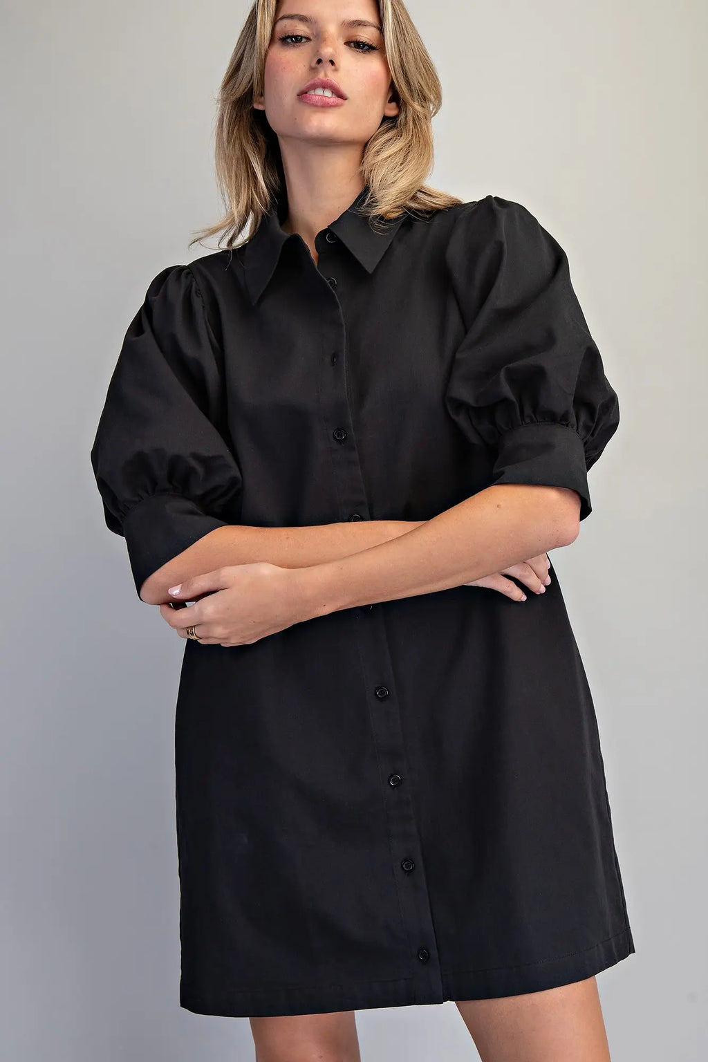 Button Down Puff Sleeve Dress