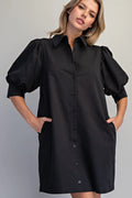 Button Down Puff Sleeve Dress