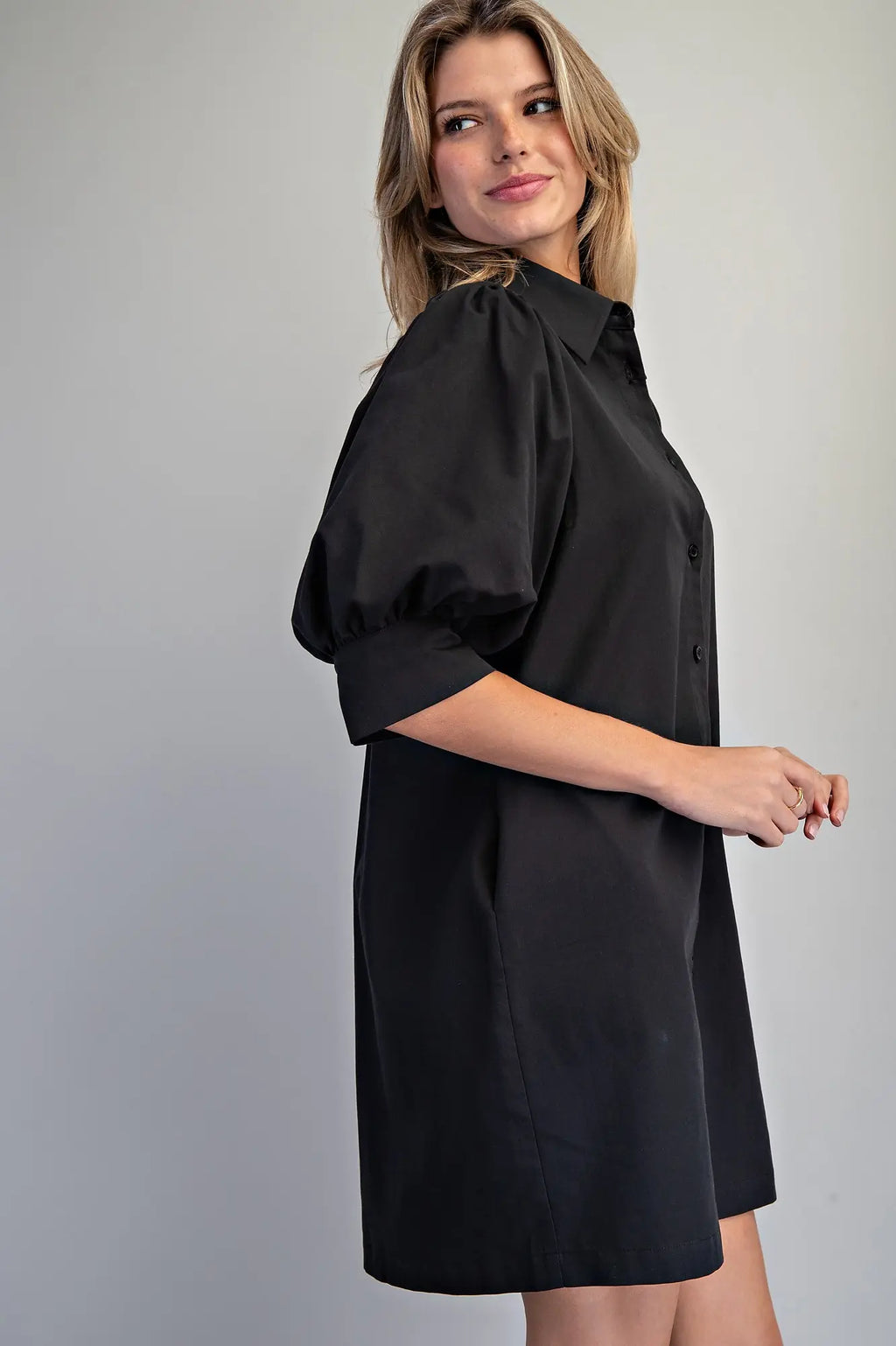 Button Down Puff Sleeve Dress