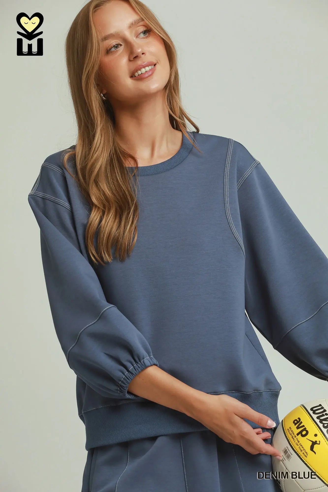 Denim Blue Contrast Stitch Top