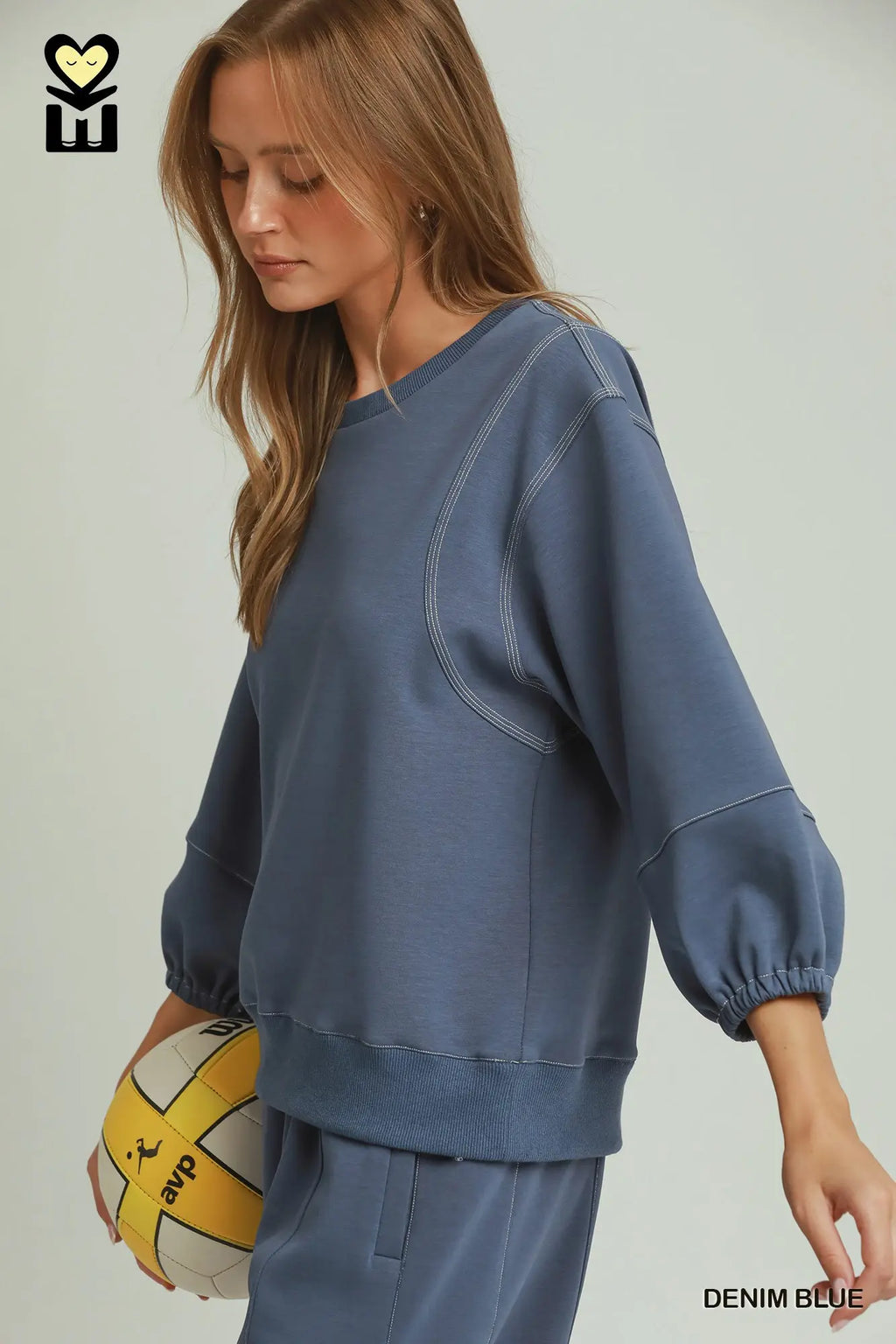 Denim Blue Contrast Stitch Top