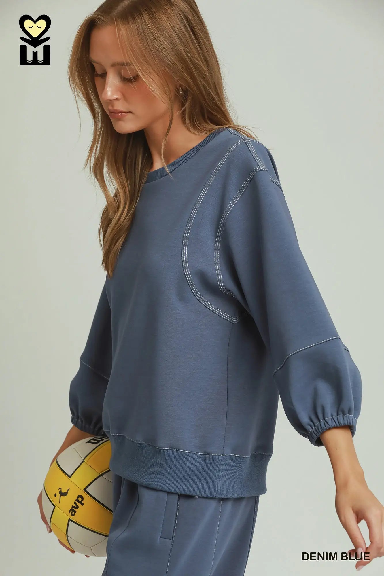 Denim Blue Contrast Stitch Top