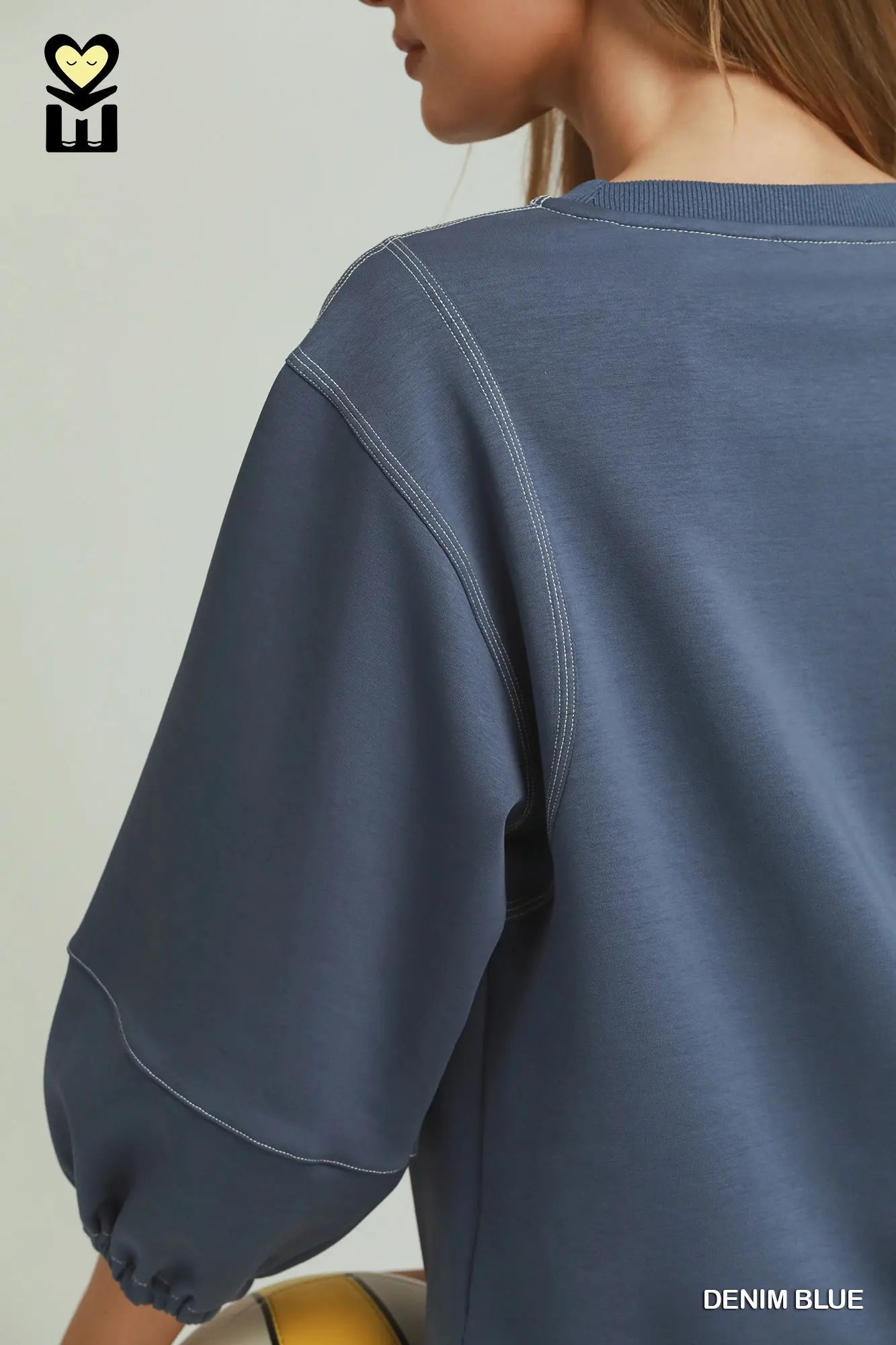 Denim Blue Contrast Stitch Top
