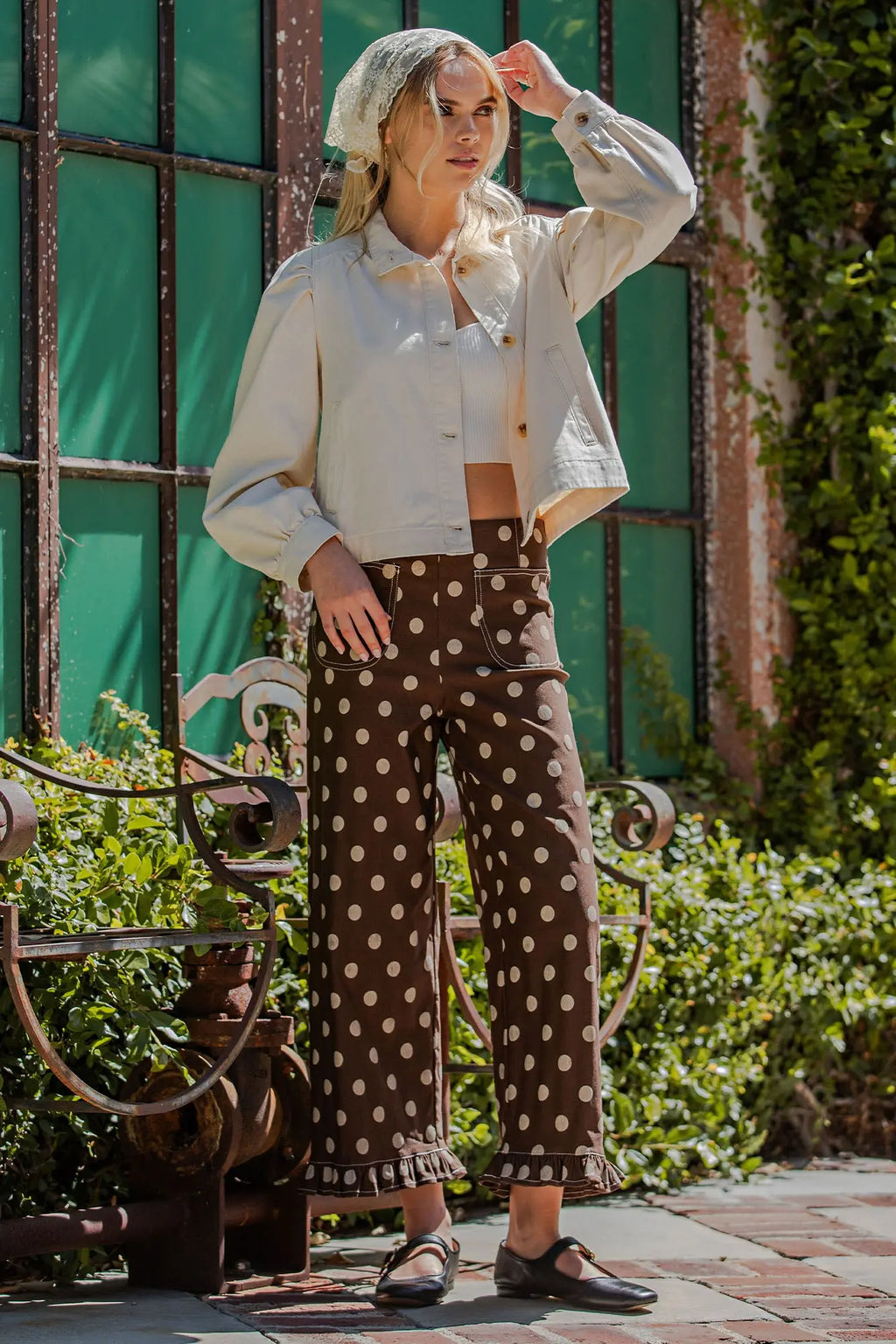 Polka Dot Ruffle Hem Pants