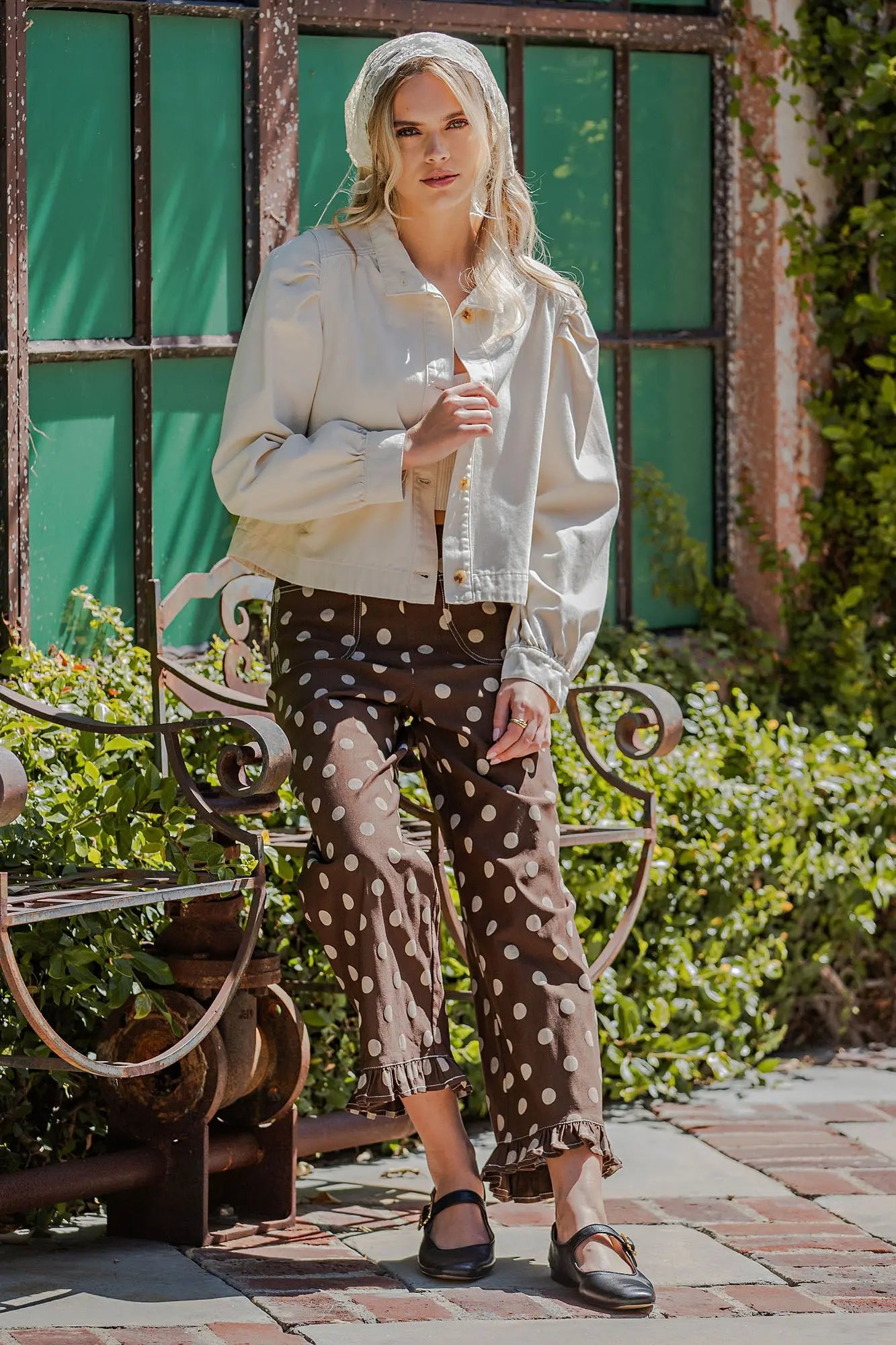 Polka Dot Ruffle Hem Pants