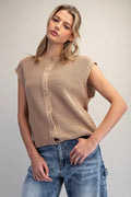 Solid Button Down Knit Top