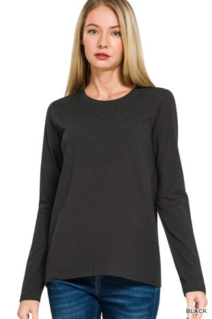 Cotton Crew Neck Long Sleeve T-shirt