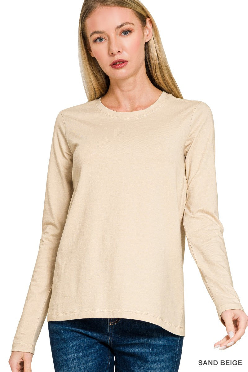 Cotton Crew Neck Long Sleeve T-shirt