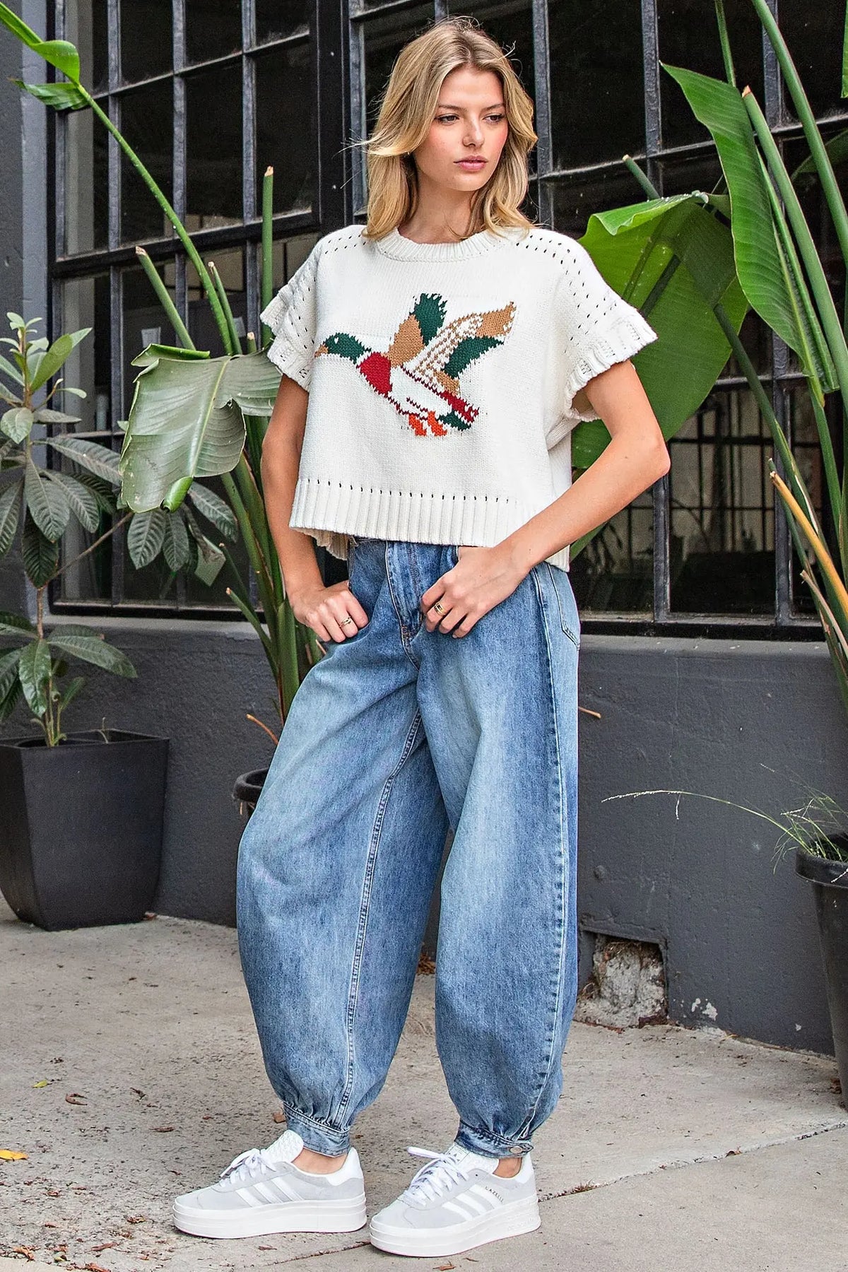Duck Graphic Short Sleeve Sweater