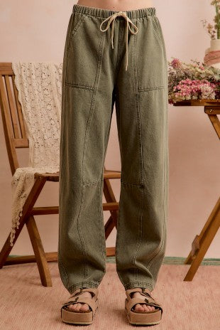 Mid Rise Waist Drawstring Barrel Jeans Pants
