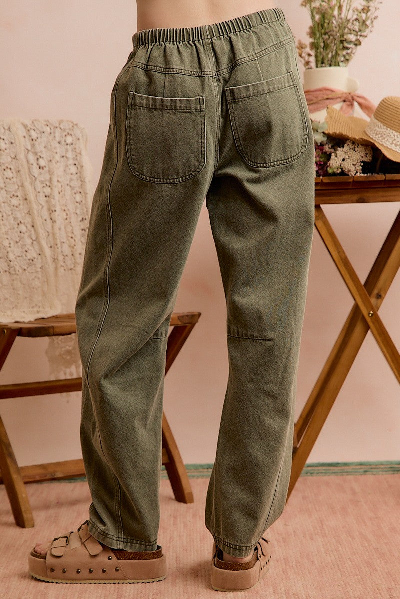 Mid Rise Waist Drawstring Barrel Jeans Pants