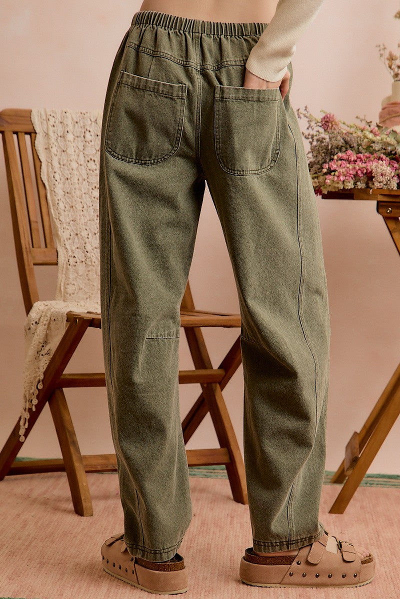 Mid Rise Waist Drawstring Barrel Jeans Pants