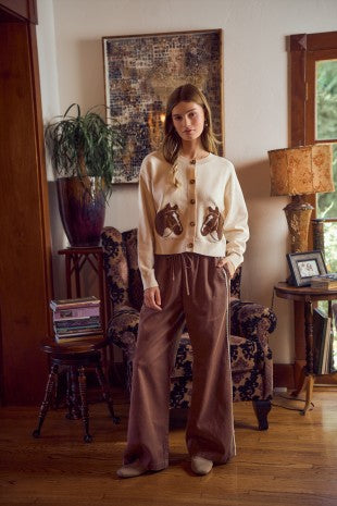 Jacquard Horse Graphic Long Sleeve Knit Sweater Cardigan
