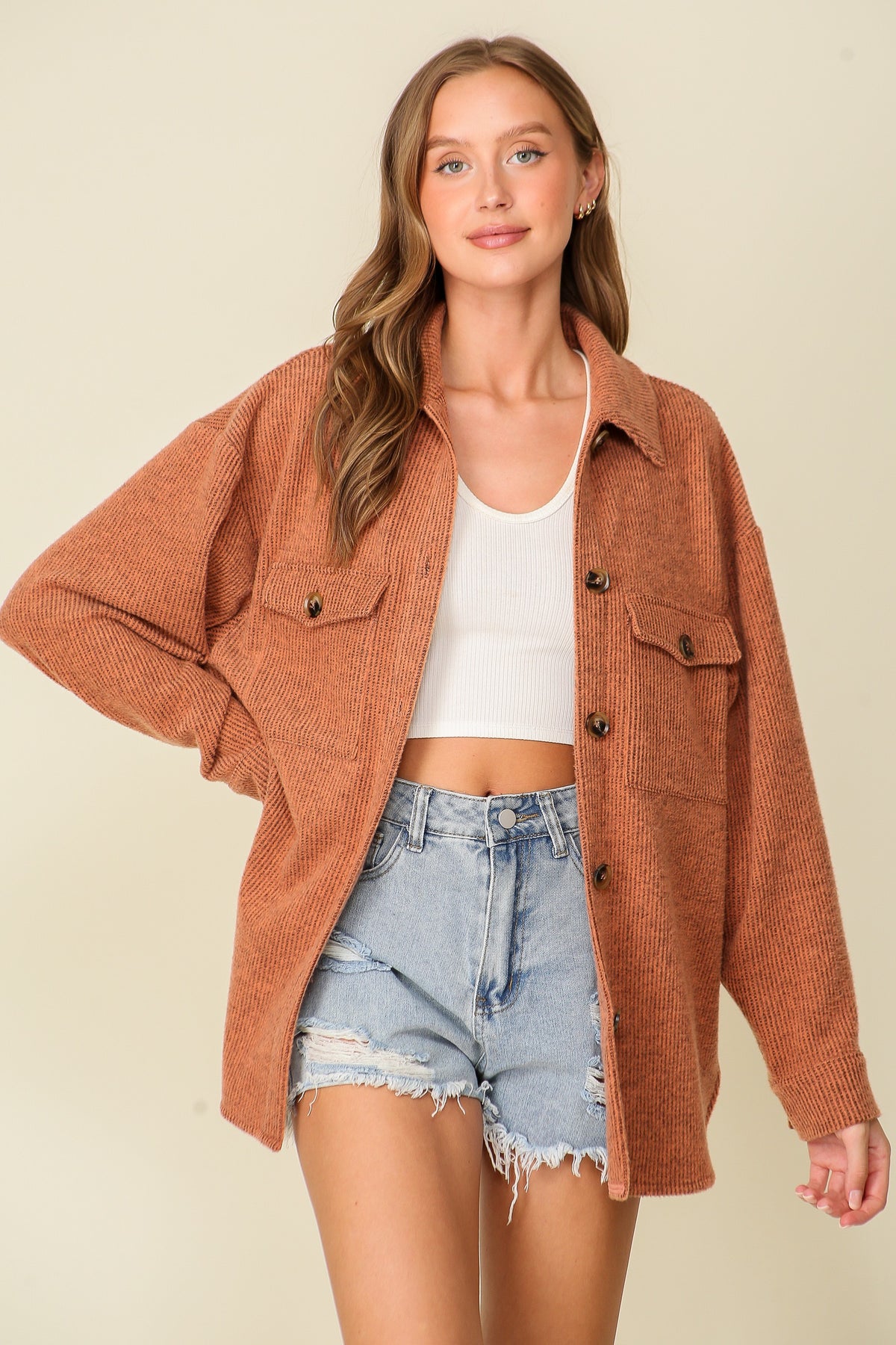 Cozy Brushed Waffle Oversized Shacket