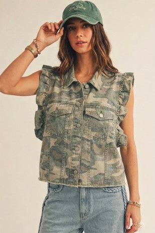 Washed Camo Reverie Sculpted Denim Vest-1