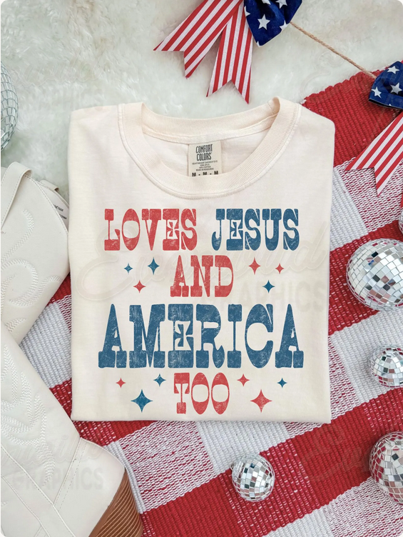 Loves Jesus & America Too Graphic Tee White