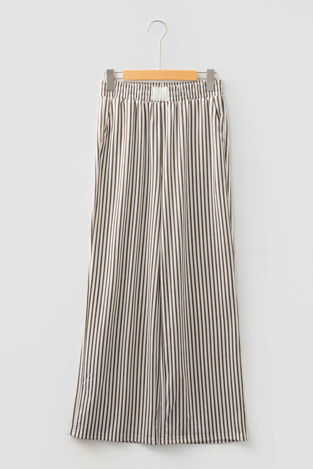 Stripe Elastic High Waist Pocketed Loose Pants (S-XL)