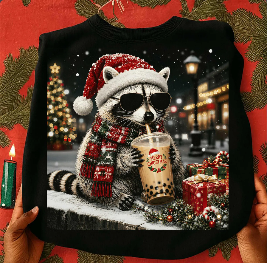 Merry Christmas Raccoon Sweatshirt-1