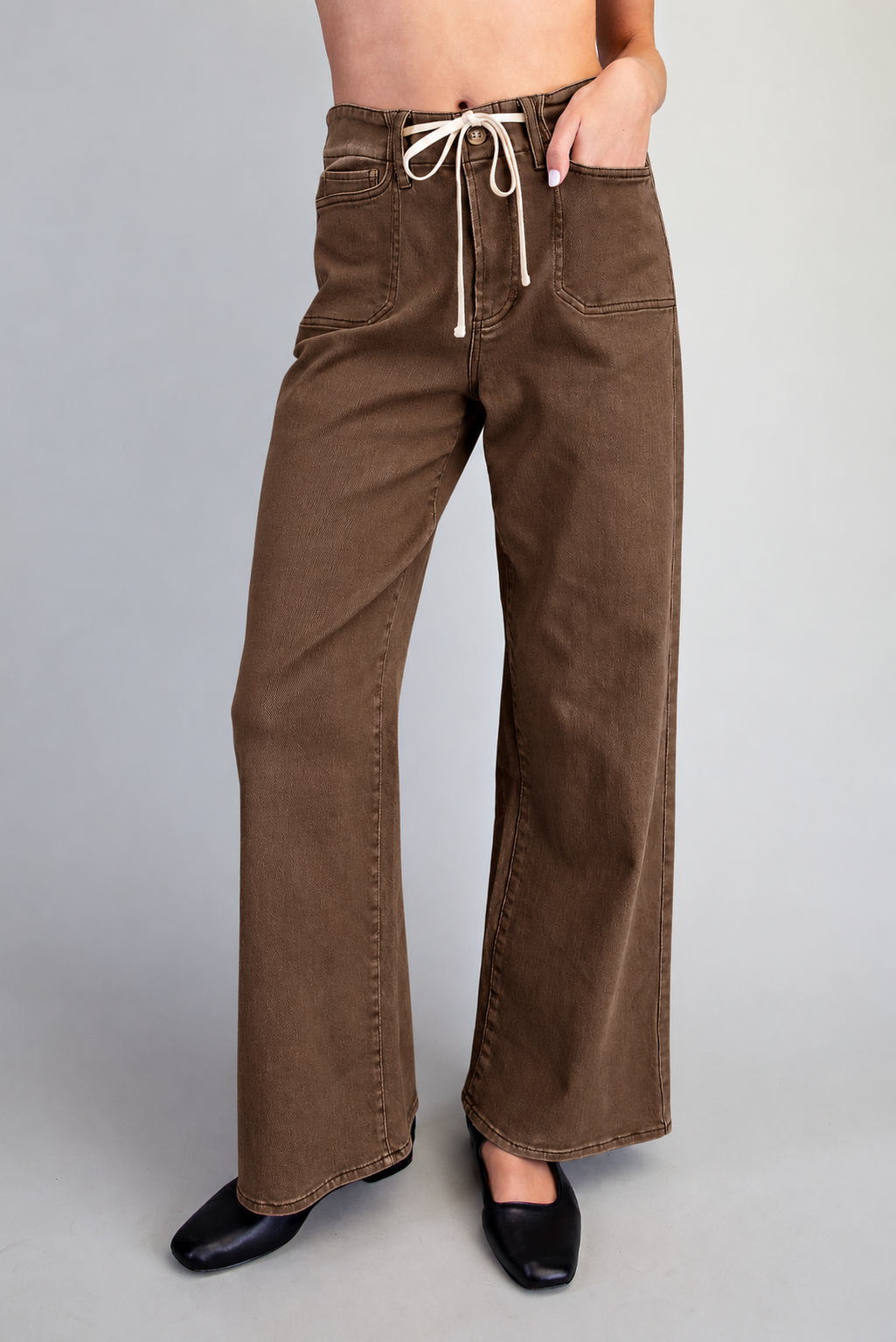 Drawstring Patch Pocket Pants