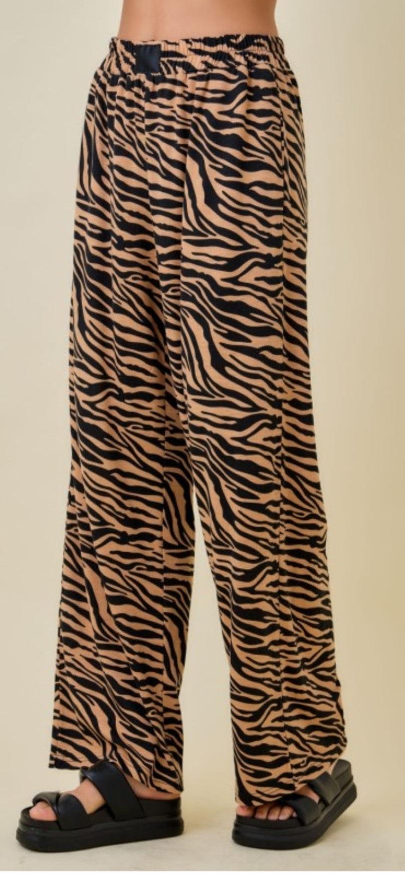 Tiger Print Wide Leg Lounge Pants W/Elastic Band