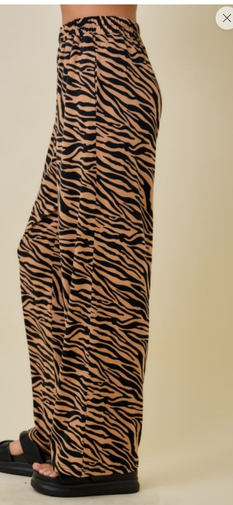 Tiger Print Wide Leg Lounge Pants W/Elastic Band