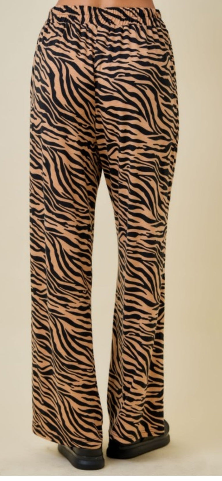 Tiger Print Wide Leg Lounge Pants W/Elastic Band