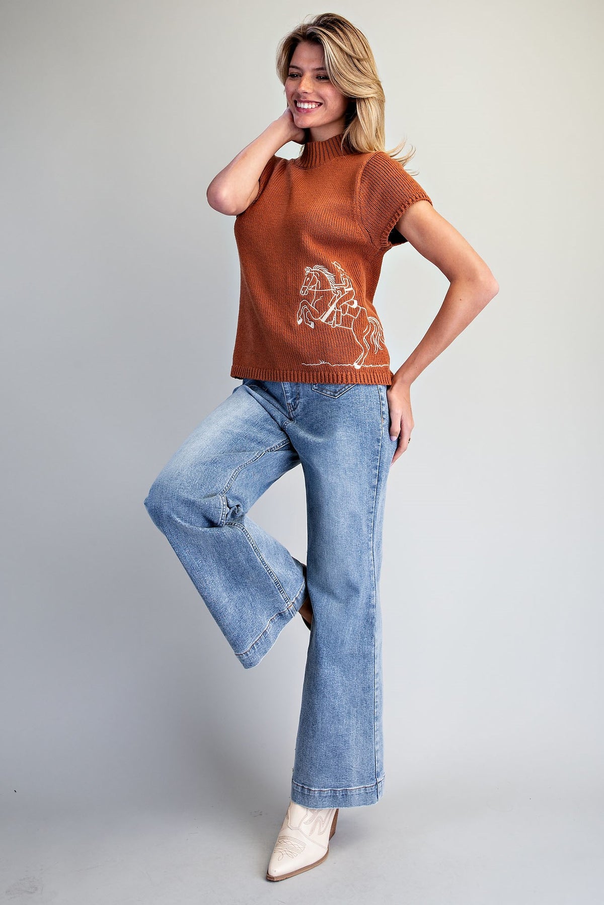Mock Neck Cowgirl Knit Top ✨